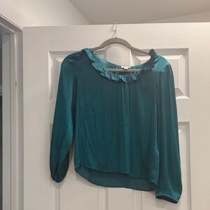 J. Crew Teal Ruffle Neck Blouse